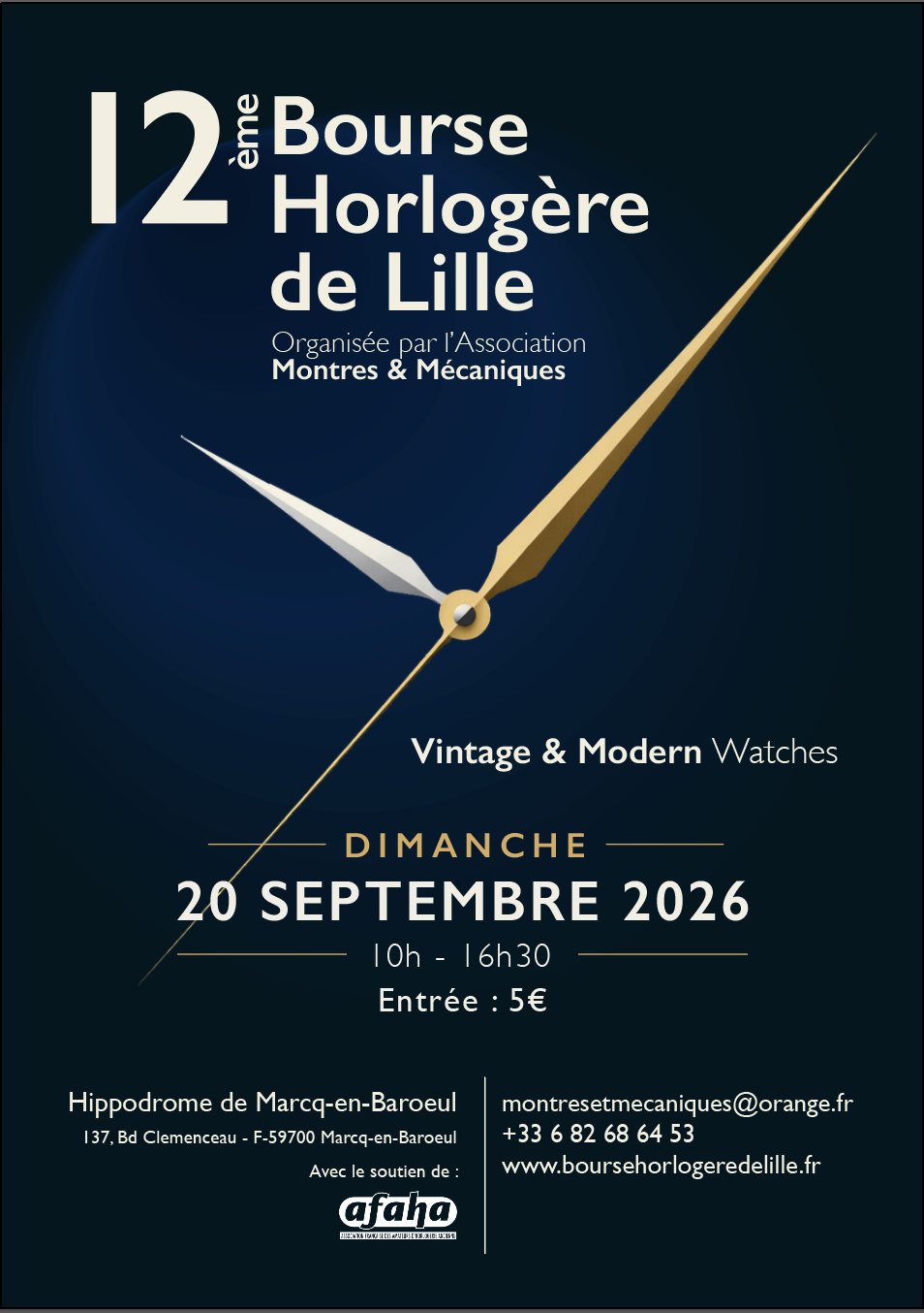 Affiche officielle — 12ème Bourse Horlogère de Lille, dimanche 20 septembre 2026